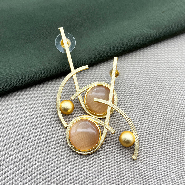 Gold-Plated Brass Orange Moonstone and Pearl Drop Earrings