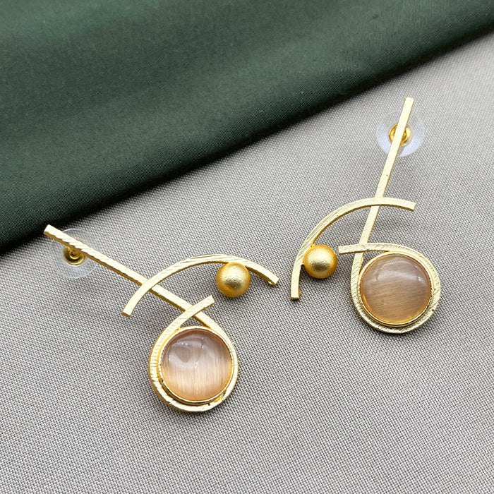 Gold-Plated Brass Orange Moonstone and Pearl Drop Earrings