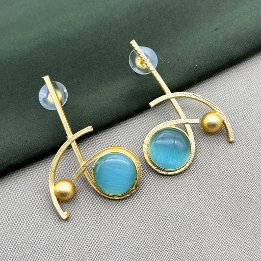 Artistic Gold Plated Brass Drops & Danglers Earring with Aquamarine