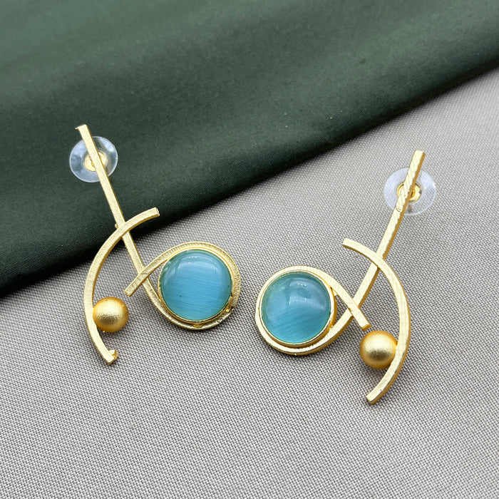 Artistic Gold Plated Brass Drops & Danglers Earring with Aquamarine