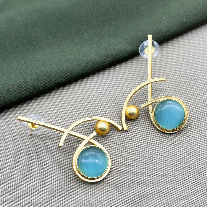 Artistic Gold Plated Brass Drops & Danglers Earring with Aquamarine