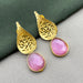 Designer Gold-Plated Brass Rose Quartz Drop and Dangle Earrings