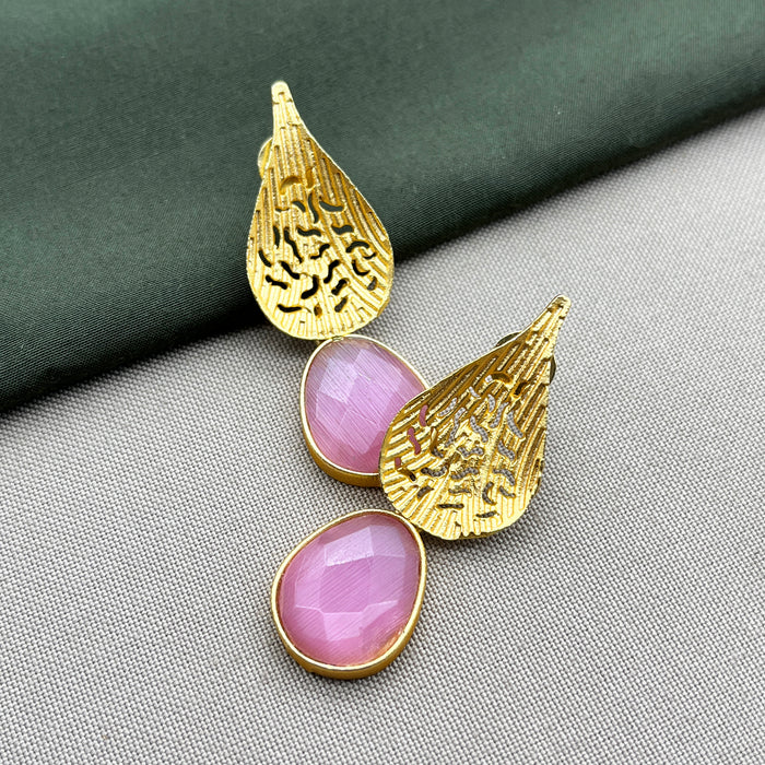 Designer Gold-Plated Brass Rose Quartz Drop and Dangle Earrings