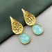 Beautiful Gold-Plated Leaf Drop Earrings with Aqua Chalcedony Earrings