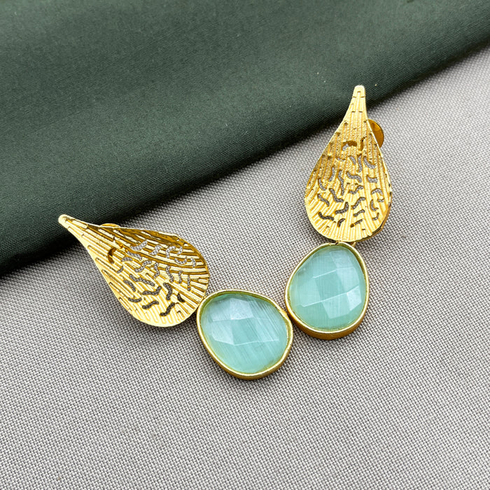 Beautiful Gold-Plated Leaf Drop Earrings with Aqua Chalcedony Earrings