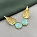 Beautiful Gold-Plated Leaf Drop Earrings with Aqua Chalcedony Earrings