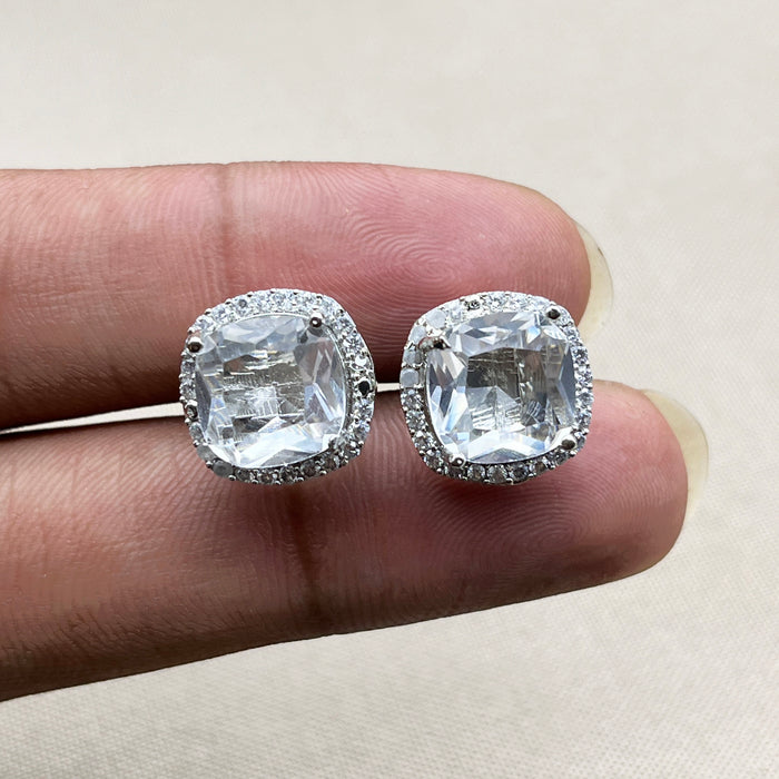 Elegant Silver Stud Earrings with Zircon and CZ Stones