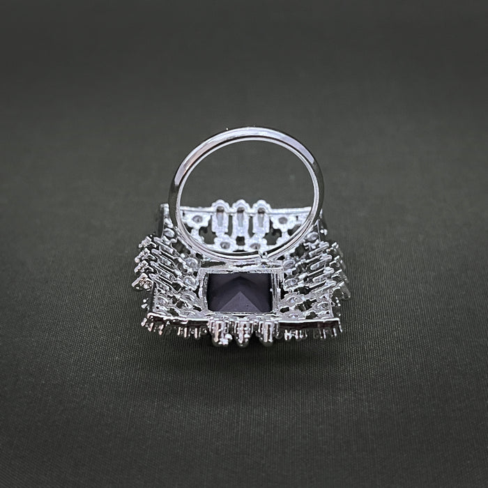 Silver-Plated Brass Black Onyx and CZ Adjustable Ring