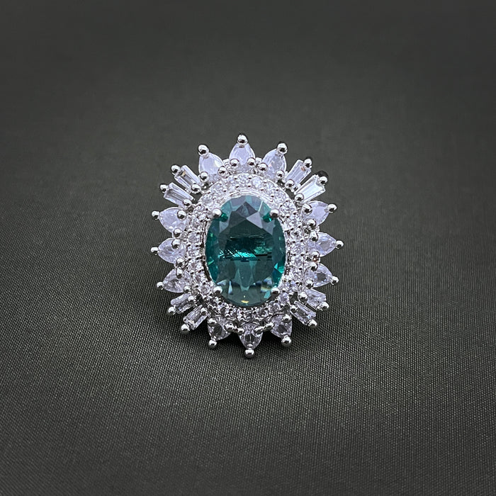 Silver-Plated Paraiba Tourmaline and CZ Oval Shape Adjustable Ring