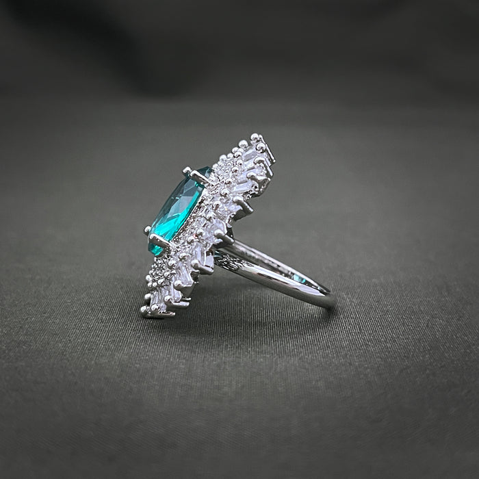 Silver-Plated Paraiba Tourmaline and CZ Oval Shape Adjustable Ring