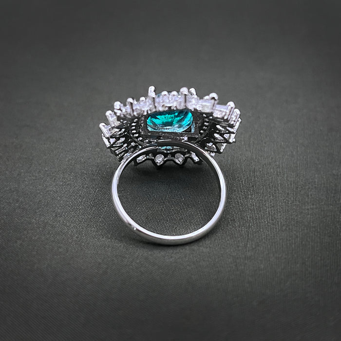 Silver-Plated Paraiba Tourmaline and CZ Oval Shape Adjustable Ring