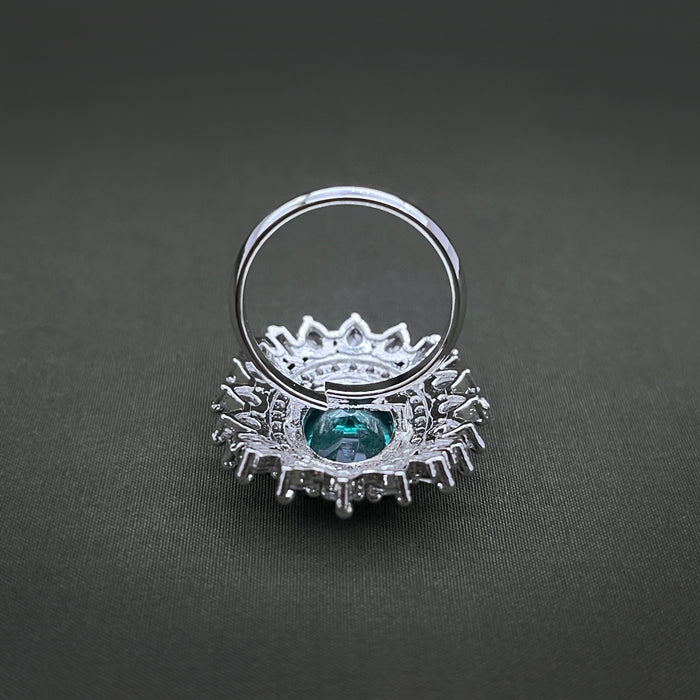 Silver-Plated Paraiba Tourmaline and CZ Oval Shape Adjustable Ring