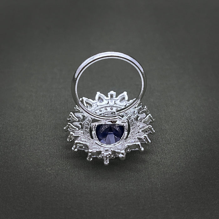 Silver-Plated Sapphire and CZ Oval Shape Adjustable Ring