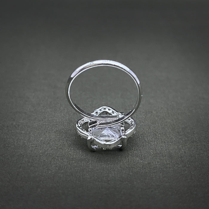 Silver-Plated Adjustable Brass Ring with Zircon and CZ Stones