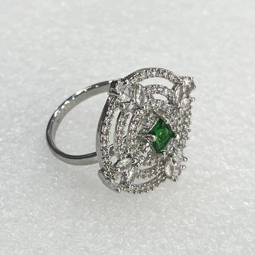 Beautiful Emerald Stone Studded Silver Plated Ring