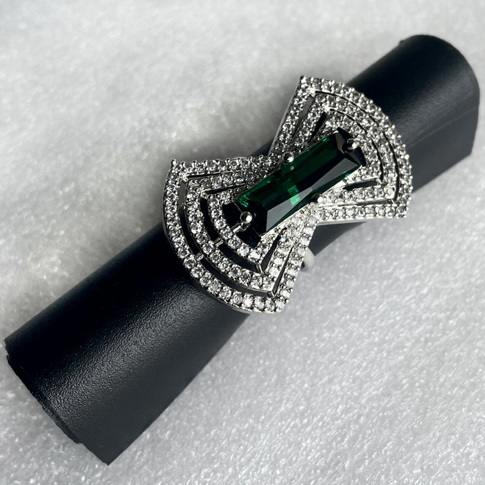 Modern & Stylish Emerald & CZ Silver Ring