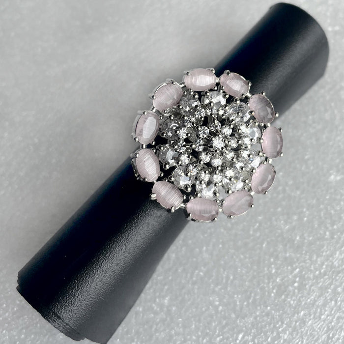 Flower Designer Rose Quartz & Silver Plated Ring