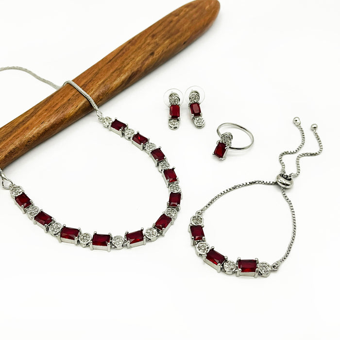 Red Garnet Stone Jewelry Set – Necklace, Earrings, Ring, and Bracelet for Women