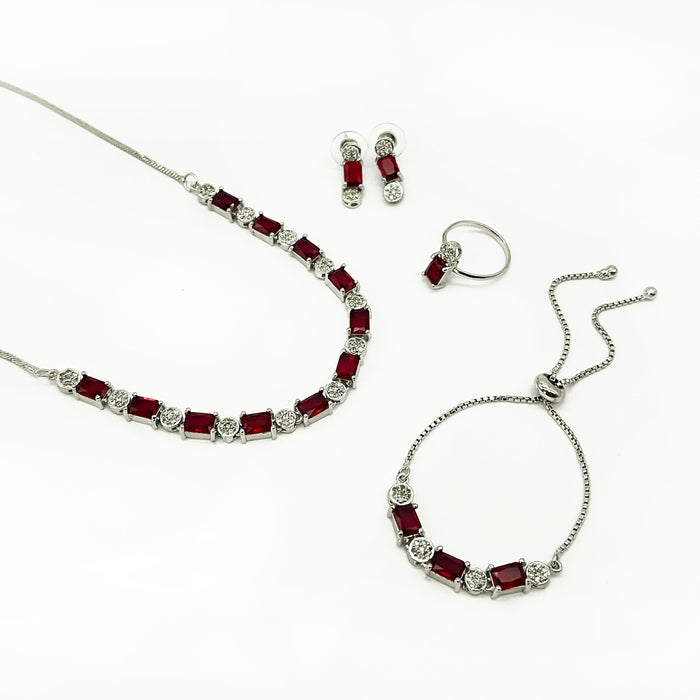 Red Garnet Stone Jewelry Set – Necklace, Earrings, Ring, and Bracelet for Women