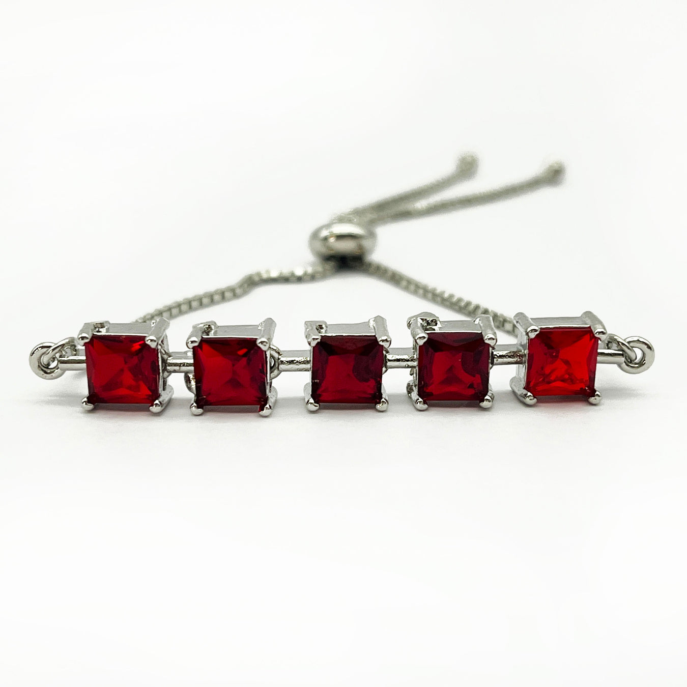 Luxurious Silver Red Garnet Adjustable Bolo Bracelet for Women and Girls