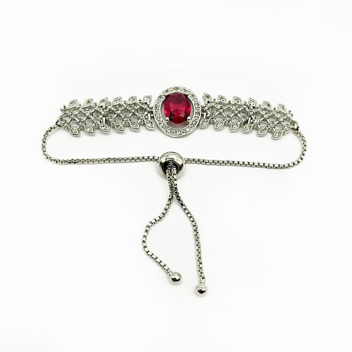 Red Garnet Charm Slider Bracelet – Elegant & Adjustable Jewelry