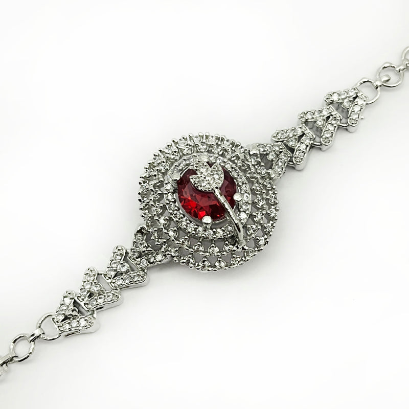 Stylish Silver-Plated Women's Bracelet with Red Garnet and American Diamond Stone for Women and Girls