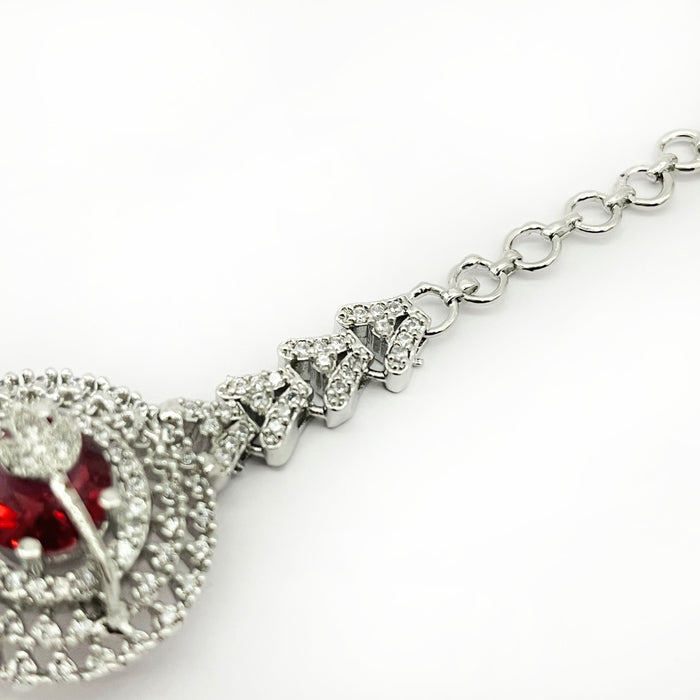 Stylish Women's Charm Bracelet with Red Garnet – Elegant Silver-Plated Design