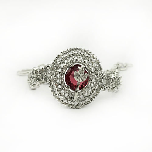 Stylish Silver-Plated Women's Bracelet with Red Garnet and American Diamond Stone for Women and Girls