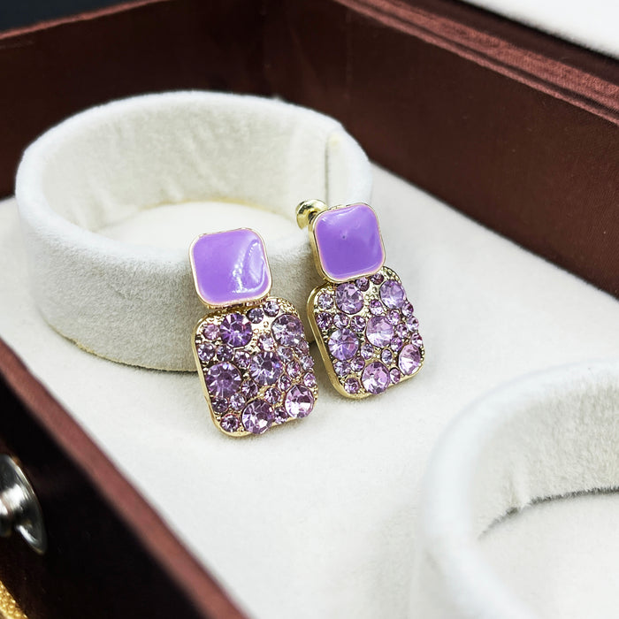 Lavender Gemstone Stud Earrings – Gold Plated Sparkling Square Drops