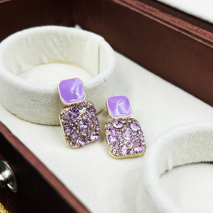 Lavender Gemstone Stud Earrings – Gold Plated Sparkling Square Drops