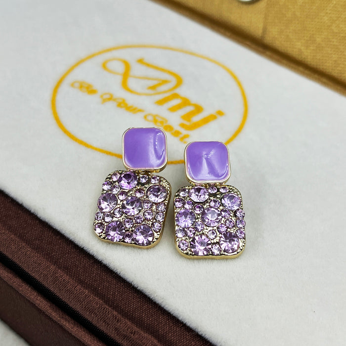 Lavender Gemstone Stud Earrings – Gold Plated Sparkling Square Drops