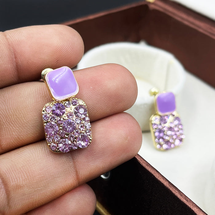 Lavender Gemstone Stud Earrings – Gold Plated Sparkling Square Drops