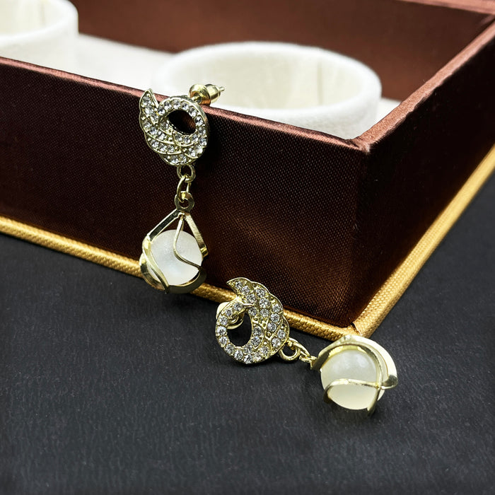 Gold-Plated Drop Earrings with Pearl Beads & CZ Crystal Studs – Elegant Statement Jewelry