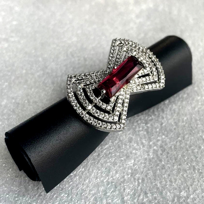 Silver Plated Adjustable Ring with Ruby and CZ Stones – Diwam Jewels