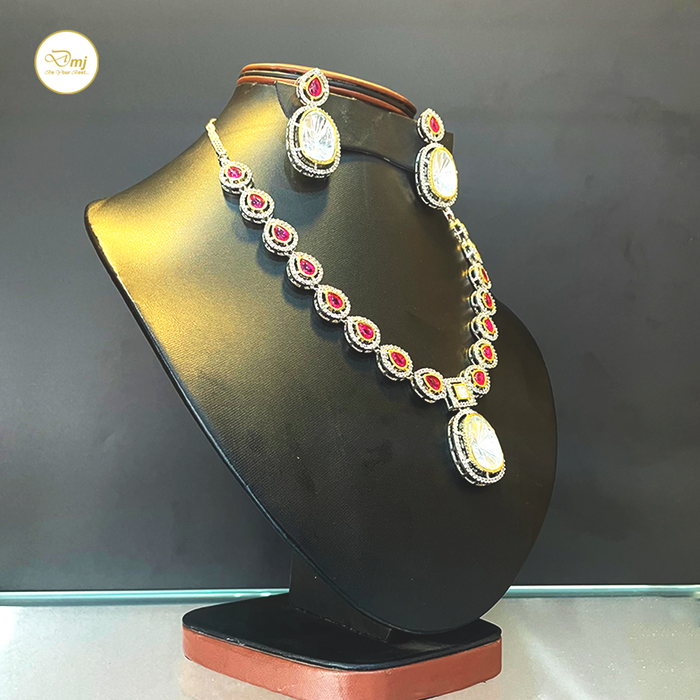 Ruby Tourmaline Stone Silver Plated Necklace and Earring Set: Radiant Ensemble